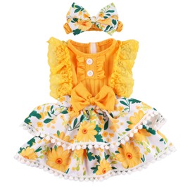 BABESIDE Reborn Baby Doll Clothes for 17-22 Inch Dolls – Yellow Sunflower Outfit with Headband – Soft Dress Up Baby Doll Accessories for Girls’ Pretend Play