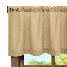 Pitalk Burlap Color Linen Window Valance for Kitchen 3 Inch Rod Pocket Semi Sheer Primitive Rustic Farmhouse Valance Curtain Topper for Bedroom Living Room Dining Bathroom 18 Inch Length Tan Brown