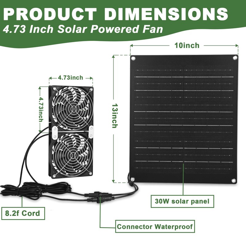 Solar Fan, 30W Solar Powered Fan, Solar Panel Fan Kit,
