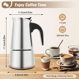 Stainless Steel Coffee Machine Maker Electric Espresso Coffee Maker Electric Moka Pot with Detachable Base Stainless Steel Coffee Pot Stovetop 200ml/7oz/4 Cup