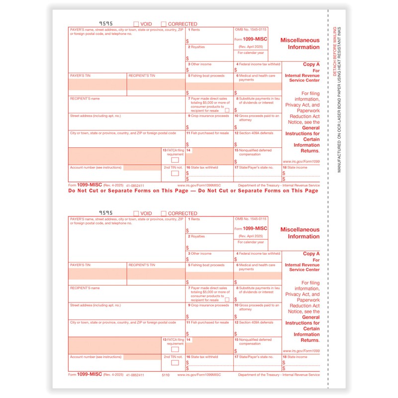 ComplyRight 1099-MISC 4-Part Tax Forms Set (100 Recipients), Tax Filing
