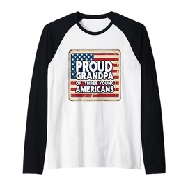 Proud Grandpa Of Three Young Americans Granddad Grandchild Raglan Baseball Tee