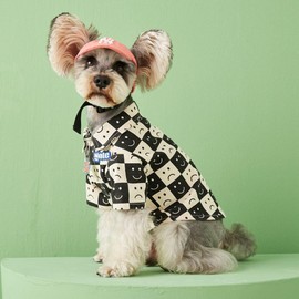 Dog Costume Cotton Clothes for Pets Plaid Shirt Smile Face Pet Boy Coat for Small Dogs Medium Large Cute T-Shirt Cat Girl Outfits Female Costumes Summer (L,Black Face)