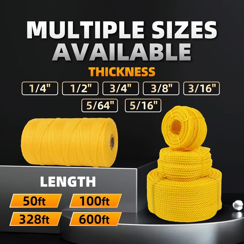 Polypropylene Rope - Bright Yellow, 1/4" x 100ft - All-Purpose