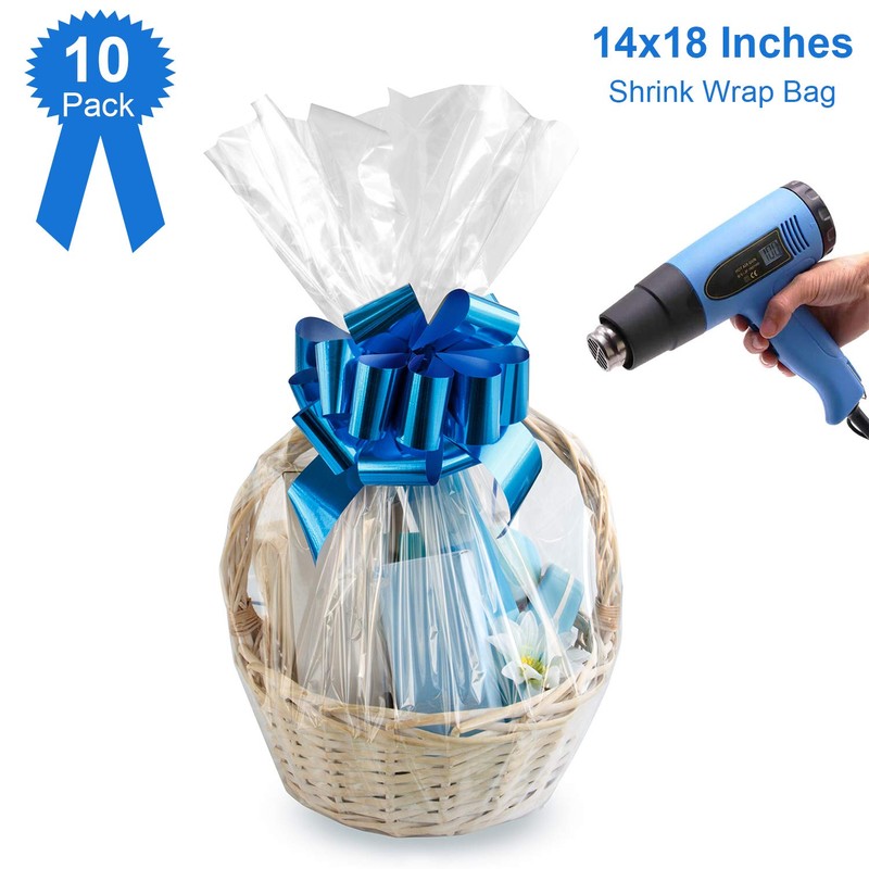 Morepack Shrink Wrap Bags for Gift Baskets,14x18 Inches PVC Heat