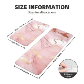 JXDXHCW Kitchen Rugs Mats Set of 2 Pink Rose Gold Marble Print, Washable Kitchen Floor Mat Non Slip Carpet Runner Rug for Sink Hallway Laundry Room