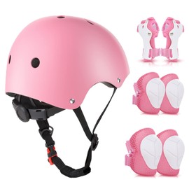 WayEee Children's Knee Pads with Helmet, Protector Set Children 3-10 Years, Knee Pads, Inline Skates, Children's Protective Equipment for Inline Skates, Skateboards, Bicycles, Roller Skates (Pink)