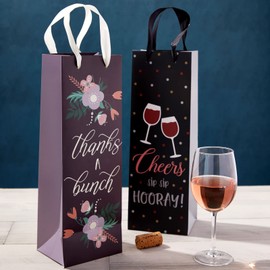 Juvale 12 Pack Wine Bottle Gift Bags with Handles, Bulk Set for Birthdays, Fathers Day, Mother's Day, Engagement, Holidays, Christmas in 4 Designs (4.6 x 13.7 x 4 Inches)