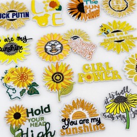 Attuslla Pack of 15 Sunflower Appliqué Flowers Orange Iron-On Patches Embroidered Patches for T-Shirt Jeans Bags Clothing