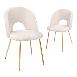 CangLong Set of 2 Velvet Dining Chairs with Metal Legs for Living Room,Kitchen,White