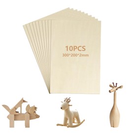 Pack of 10 Plywood Panels for Crafts, 300 x 200 x 2 mm Plywood Balsa Wood Panels, Basswood Panels for Laser Cutting, Unfinished Craft Wood Chipboard for DIY Crafts Model Art