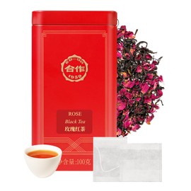 CO-OP 1950 Rose Black Tea Loose Leaf, 100g, Smooth & Naturally Sweet, Premium Black Tea with Real Rose Petals, Floral & Fruity Aroma, No Additives, 20 Empty Teabags Included