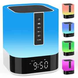 Night Light Bluetooth Speaker Alarm Clock, Upgraded Touch Bedside Lamp for Bedroom, Dimmable Warm Light, 48 RGB Color Changing, Sound Machine with White Noise, Best Gifts for Teenage Boys Girls