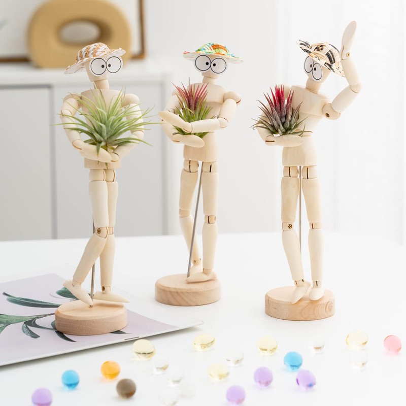 Melphoe 3 Pack Air Plant Holder Wooden Jointed Mannequin Tabletop