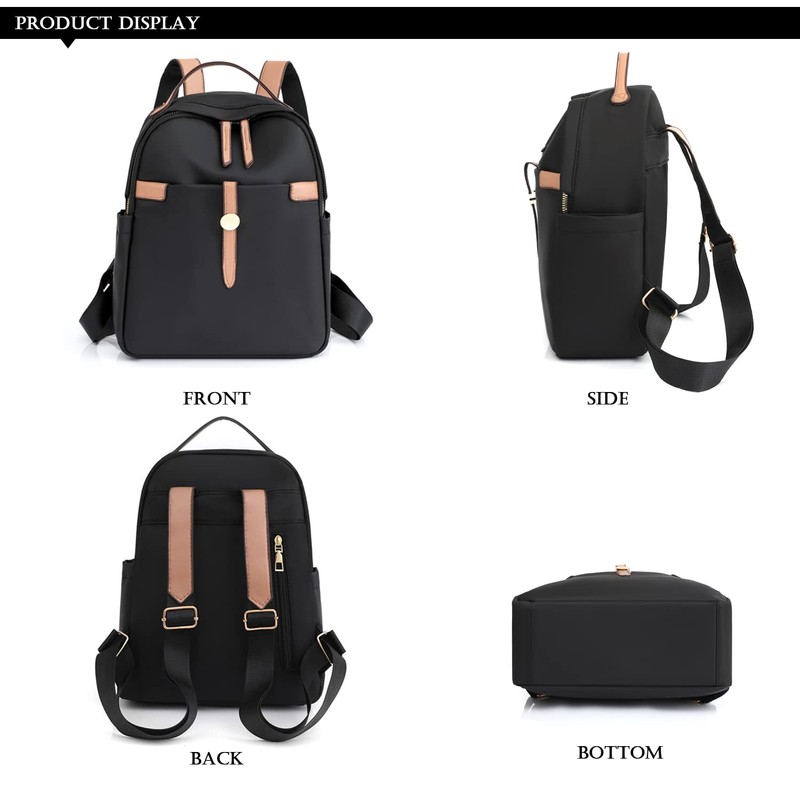 YIWEIYA Womens Lightweight Nylon Small Backpack (Black)