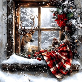 MRMIOOM Christmas Diamond Art Kits for Adults Beginners, 5D DIY Full Round Drill Diamond Painting Kits, Paint by Diamonds Dot Gem Art Crystal Easy,Home Wall Decor 13.7X13.7Inch