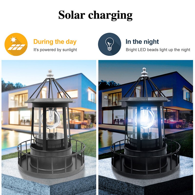 LED Solar Rotating Lighthouse Light Solar Garden Lights Outdoor Garden