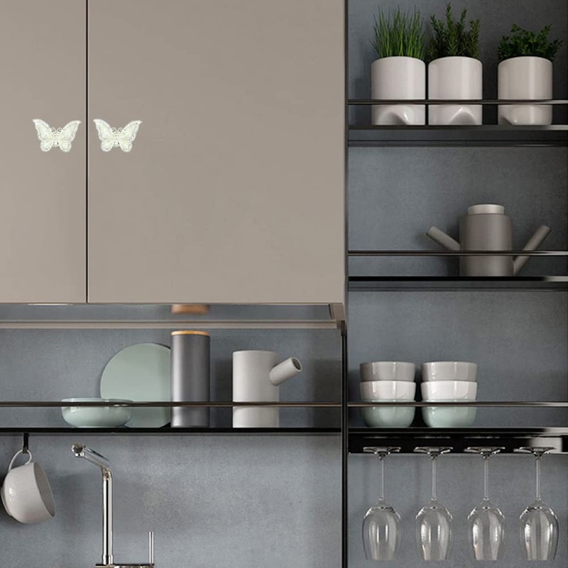 CPELLESSE 6 pcs Butterfly Cabinet Knobs, Crystal Cupboard Pulls Kitchen