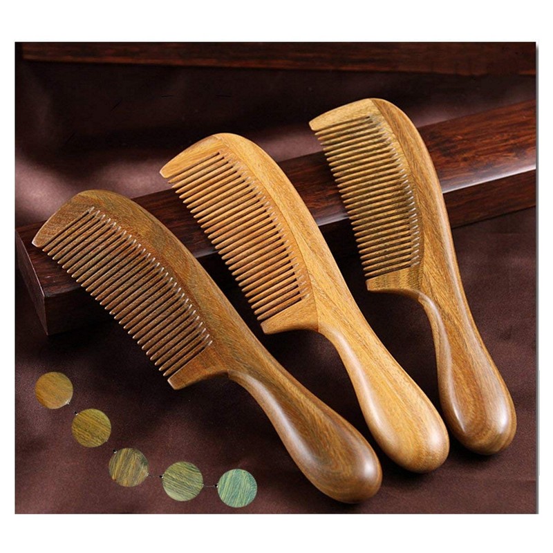 BEINY Natural Green Sandalwood Comb - Anti Static Wooden Hair