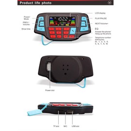 3" Motorcycle Weatherproof Bluetooth Wireless Speaker MP3 Music Player Sound Audio Stereo Amplifier System ATV UTV USB 2.0, Micro SD, FM Radio (Blue)