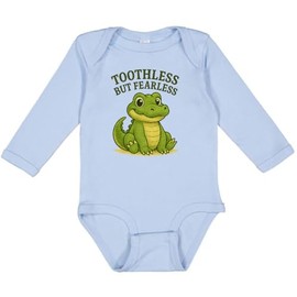 inktastic Toothless But Fearless Cute Alligator Kid's Design Long Sleeve Creeper 12 Months 0100 Light Blue 46540