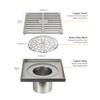 PHASAT Brass Floor Drain Contemporary 4 inches Square, with Removable
