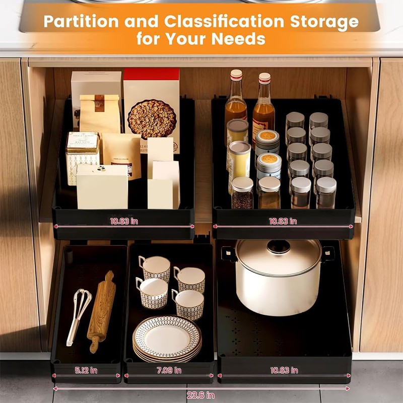 GarveeHome Under Sink Organizer, Pull Out Cabinet Organizer Baskets with