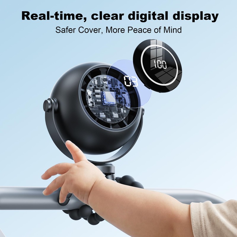 Bladeless Portable Baby Stroller Fan 4000mAh Black