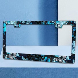 Blue Butterfly License Plate Frame Animal Insect License Plate Frames Funny Auto Accessory Bracket Stainless Steel License Plate with Screws for Women Men 6x12 Inch