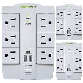Electriduct 6 AC Outlet Power Surge Protector with 2 Ports USB Wall Charger 2.4 Amp and Swivel Sockets - White (3 Pack)