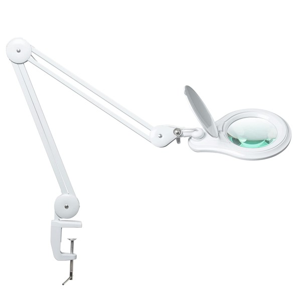 Bemelux LED Magnifying Lamp with Clamp, 5 Inch Magnifier Glass Lens, Metal Swing Arm Dimming 1200 Lumens Lighted Magnifying Desk Lamp for Crafts, Bright 60PCS LEDs - 2.25X Magnification(White)