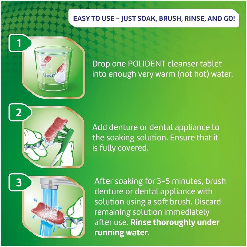 Polident 3 Minute Antibacterial Dental Appliance Cleanser Tablets, 60 Count