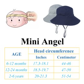 Mini angel Kids Sun Hat Kids Summer UPF 50+ Sun Protection Beach Wide Brim 6-12 Years Boy Girl Bucket Hat 2 Pcs (Solid Navy+Grey,L)