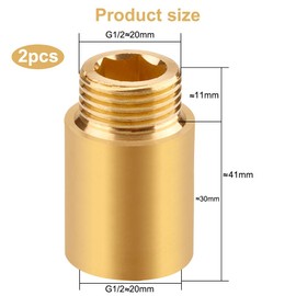 Beatific Set of 2 Tap Extension 1/2 Inch x 30 mm, DN15 Thread Extension, 1/2 Inch Female x 1/2 Inch External Thread, 30 mm Brass Extension Fitting, Connection Extension for Drinking Water and Heating