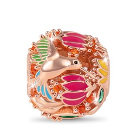 GNOCE Hummingbird Charm Bead Sterling Silver 18k Rose Gold Plated Hollow Charm For Bracelet/Necklace Women Girls