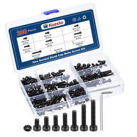 Kozelo 200pcs M4 Socket Head Cap Screws Bolt Nut Assortment Kit - [M4x6/8/10/12/16/20/25mm] Alloy Steel Fully Threaded Black Oxide 12.9 Internal Hex Screw for 3D Printer Use, with Wrench