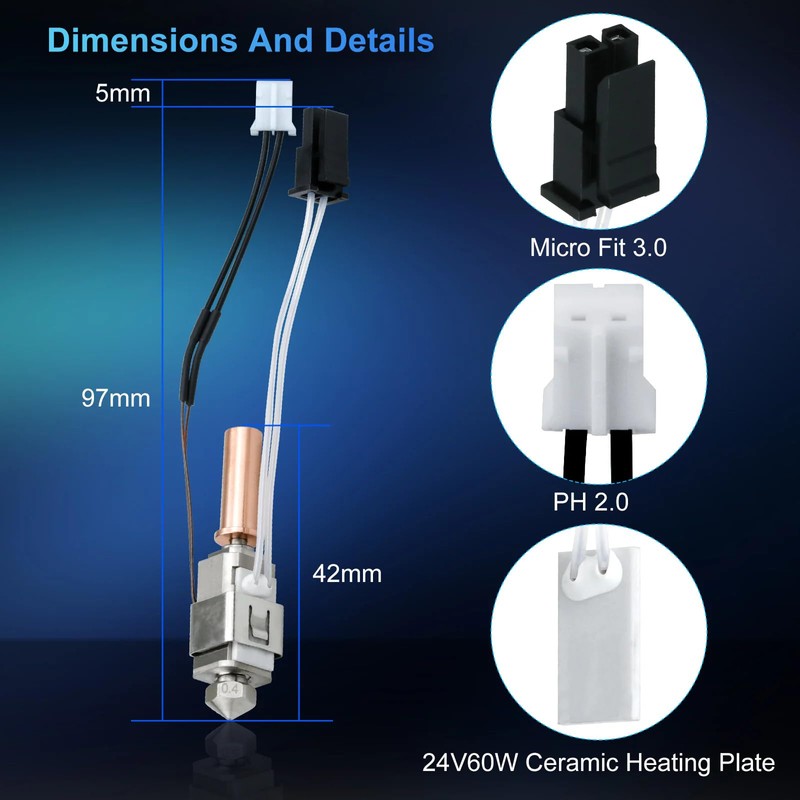 for Kobra2 Series Upgrade Extruder Hot End Ceramic Kit,Brass 0.4mm