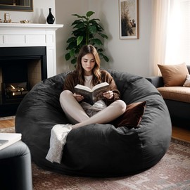 Anuwaa 5FT Bean Bag Chair for Adults Memory Foam, Dutch Velvet Cover, Black