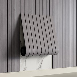 Yutianli PVC Slat Wall Panel Peel and Stick 118"x 15.7" Faux Wood Slat Panel Artificial Oak Wood Grain Self-Adhesive Soundproof 3D Wall Panel for Walls and Ceilings