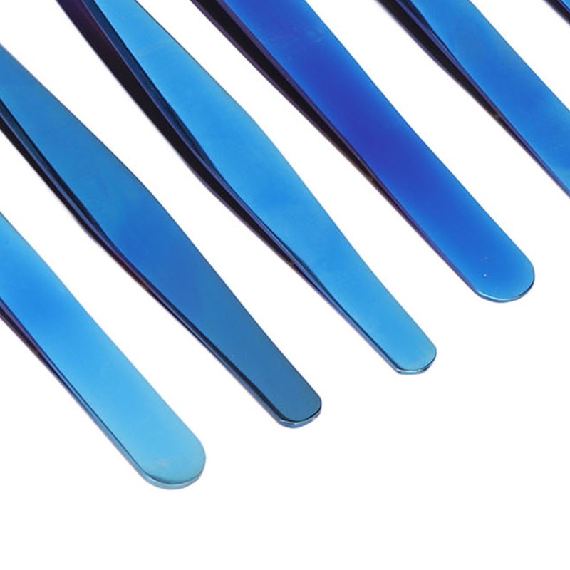 8pcs Eyelash Tweezers Stainless Steel Fine Tip Ergonomic Blue Titanium