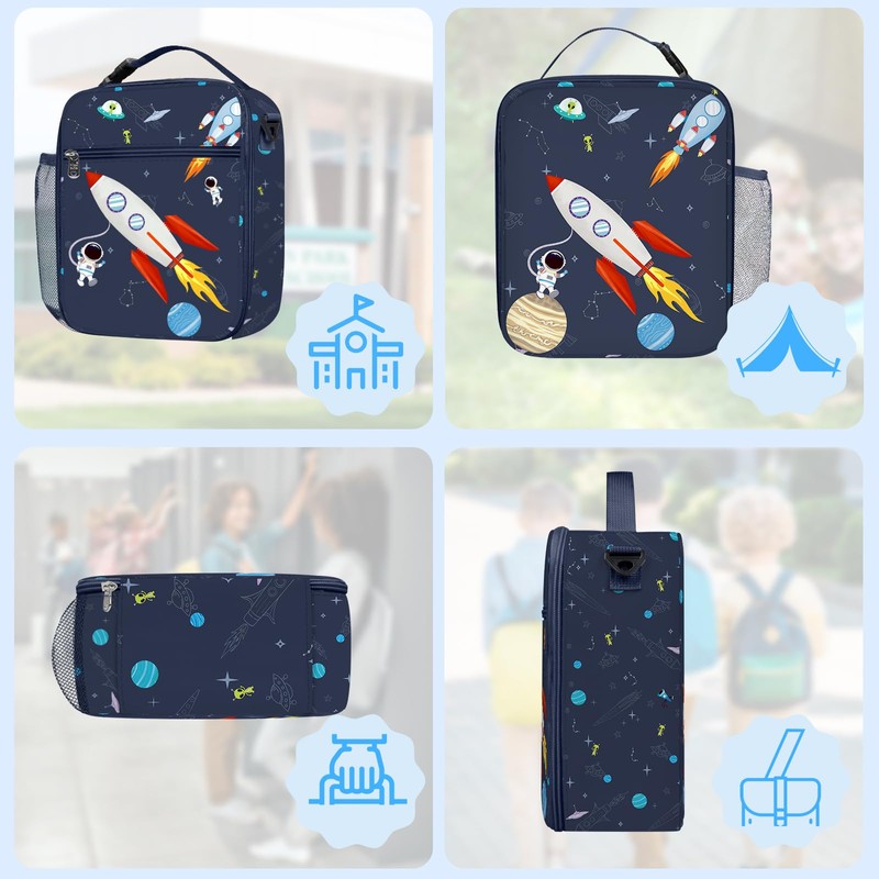 Clastyle Space Rocket Insulated Lunch Bag Children with Bottle Holder,