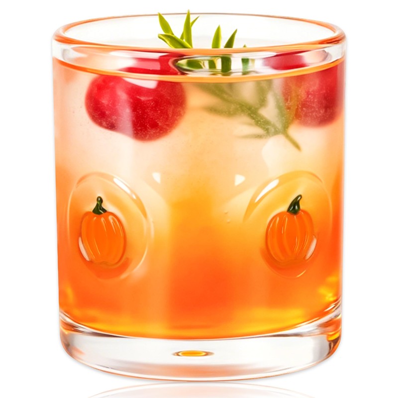 AimFun 2Pcs Pumpkin Icon Juice Glasses Fall Handblown Cocktail Glass