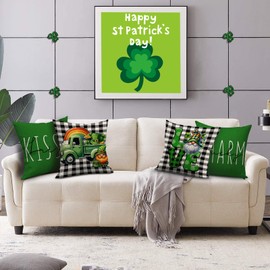 OPULANE St Patricks Day Pillow Covers 18x18 Set of 4 Irish Kisses Truck gnome Buffalo Plaid Decorative Throw Pillowcases Spring Holiday Decorations for Sofa Couch Farmhouse Home Decor