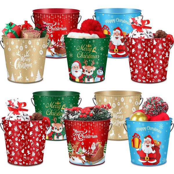 Shappy 10 Pcs Christmas Metal Buckets Bulk with Handle 6.1
