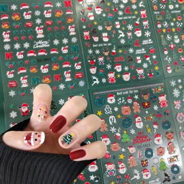 6Sheets Christmas Nail Stickers for Nail Art 5D Embossed Christmas Nail Decals Cute Santa Claus Xmas Trees Bow Elk Snowmen Snowflakes Nail Design Decal for Women Girls Manicure Decorations Accessories