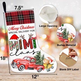 JOWMIJ Grandma Christmas Stockings, Christmas Stockings Gifts for Mimi, Special Delivery for Mimi Claus Hanging Christmas Stocking Home Fireplace Decor Xmas Holiday Party Decorations