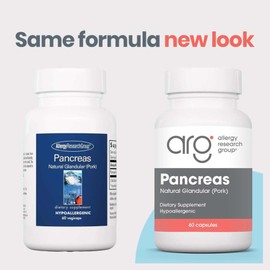 Allergy Research Group Pancreas Pork Supplement - Pancreas Natural Glandular, 425mg Pancreatic Enzymes, Digestive Enzymes Amylase, Protease - 60 Count