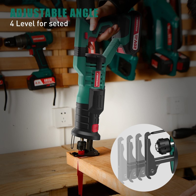 HYCHIKA Reciprocating Saw, 18V Cordless Electric Saw with Battery, Variable