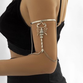 HLZMZQF Scorpion Arm Bracelet Upper Arm Cuff With Finger Ring Bracelet Set Adjustable Chain Bracele Halloween Jewelry Accessories for Women (Silver)
