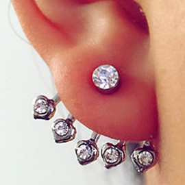 Cybche CZ Heart Ear Jacket Earrings Silver Crystal Heart Earrings Rhinestone Heart Climber Earrings CZ Heart Stud Earrings Crystal Front Back Earrings Jewelry for Women